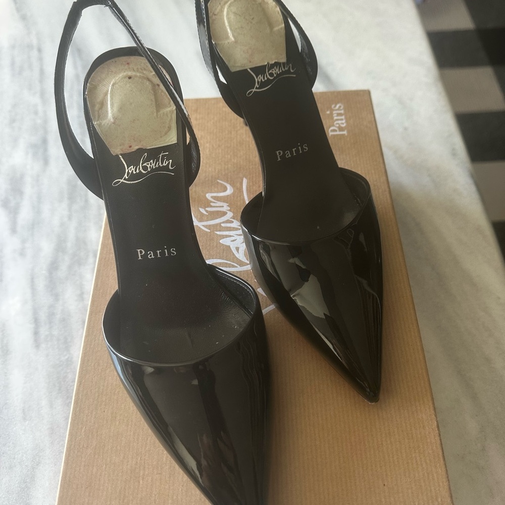 Christian Louboutin Glossy Black Slingback Heels